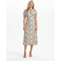 Finery London Floral Tie Neck Midi Wasited Dress Orange Mix