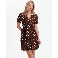 Finery London Pure Cotton Polka Dot V-Neck Mini Dress Brown Mix