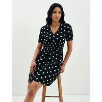 Finery London Pure Cotton Polka Dot V-Neck Mini Dress Black Mix