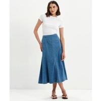 Finery London Denim Midi A-Line Skirt Mid Blue