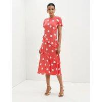 Finery London Spot Print Asymmetric Ruffle Midi Waisted Dress Red Mix