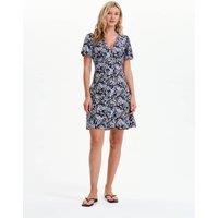 Finery London Floral V-Neck Empire Line Mini Waisted Dress Blue Mix