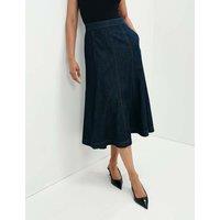 Finery London Denim Midi A-Line Skirt Indigo