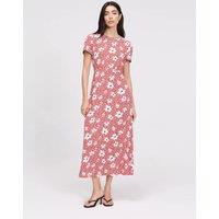 Finery London Floral Midi Waisted Dress Red Mix