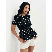 Finery London Pure Cotton Polka Dot Short Sleeve Top Black Mix