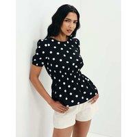 Finery London Pure Cotton Polka Dot Short Sleeve Top Black Mix
