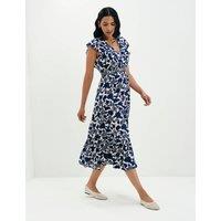 Finery London Voile Printed V-Neck Midi Tiered Dress Navy Mix