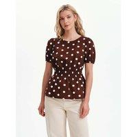 Finery London Pure Cotton Polka Dot Short Sleeve Top Brown Mix