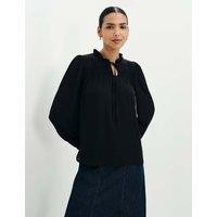 Finery London Shirred Tie Neck Blouse Black