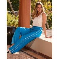 SOSANDAR Side Stripe Drawstring Wide Leg Trousers Blue Mix