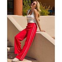 SOSANDAR Side Stripe Drawstring Wide Leg Trousers Red Mix