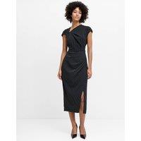 French Connection Pinstripe Cowl Neck Midi Tailored Dress Black Mix