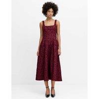 French Connection Jacquard Square Neck Midi Swing Dress Cherry Red