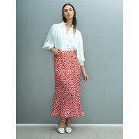 French Connection Pliss Floral Midi A-Line Skirt Pink Mix