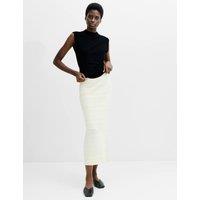 French Connection Cotton Rich Knitted Midi Pencil Skirt Cream