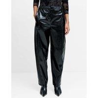 French Connection Faux Leather Barrel Leg Trousers Black