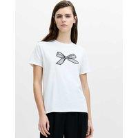 French Connection Pure Cotton Mesh Bow T-Shirt White Mix