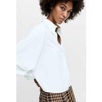 French Connection Embellished Neck Balloon Sleeve Shirt White