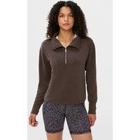 Sweaty Betty Sand Wash Half Zip Crop Sweatshirt Dark Brown