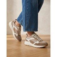 Jones Bootmaker Leather Lace Up Wedge Trainers Beige