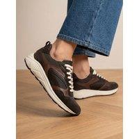 Jones Bootmaker Leather Lace Up Wedge Trainers Chocolate