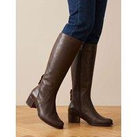 Jones Bootmaker Dancer Leather Block Heel Calf-Length Boots Dark Brown