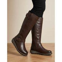 Jones Bootmaker Leather Wedge Knee High Boots Brown