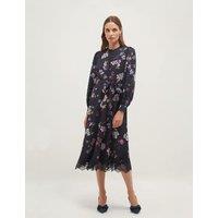 HOBBS Floral Midi Waisted Dress Blue