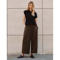 Albaray Gingham Drawstring Barrel Leg Trousers Brown Mix