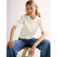 Albaray Cotton Blend Pointelle Button Through Top Cream