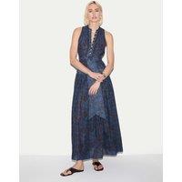 Jigsaw Pure Cotton Floral Notch Neck Midaxi Dress Blue Mix
