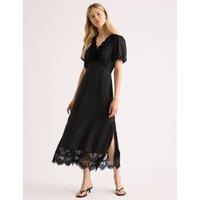 Albaray Chiffon Spot Print Lace Trim Midi Tea Dress Black Mix