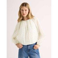 Albaray Flocked Spot Bubble Hem Top Cream Mix