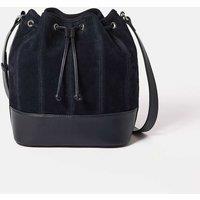 Jigsaw Leather Drawstring Bucket Bag Navy