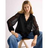 Albaray Chiffon Polka Dot Lace Trim Blouse Black Mix
