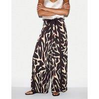 Jigsaw Satin Zebra Print Wrap Wide Leg Trousers Brown Mix