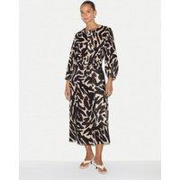 Jigsaw Pure Cotton Animal Print Midi Tea Dress Brown Mix