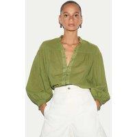 Jigsaw Pure Cotton Balloon Sleeve Top Green