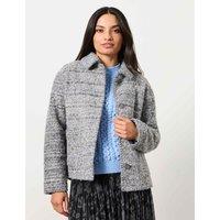 FatFace Herringbone Short Jacket with Scarf Grey Mix