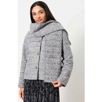 FatFace Herringbone Short Jacket with Scarf Grey Mix