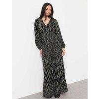FatFace Jacquard Lace Insert Maxi Shirred Dress Navy Mix