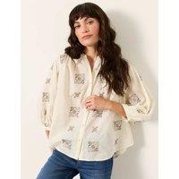 FatFace Pure Cotton Embroidery Blouse Ivory Mix