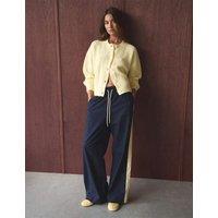 Jag Linen Rich Side Stripe Wide Leg Trousers Navy