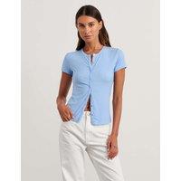 Jag Jersey Round Neck Button Through Top Blue