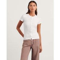 Jag Jersey Round Neck Button Through Top White