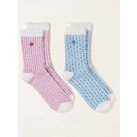 FatFace 2 Pack Geometric Fluffy Socks Blue Mix