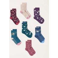 FatFace 7-Pack Cotton Rich Patterned Fluffy Socks Multi
