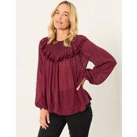 FatFace Frill Detail Blouse Dark Purple
