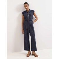 Phase Eight Luiza Denim Belted Wide Leg Jumpsuit Blue