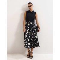 Phase Eight Mavis Cotton Rich Floral Midi A-Line Skirt Black Mix
